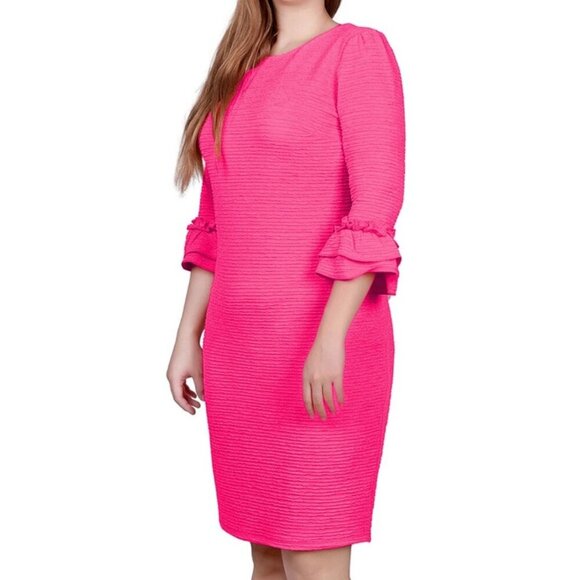 NY Collection Petite 3/4 Sleeve Textured Knit Dress – Havana Pink PM NWT - Picture 3 of 5
